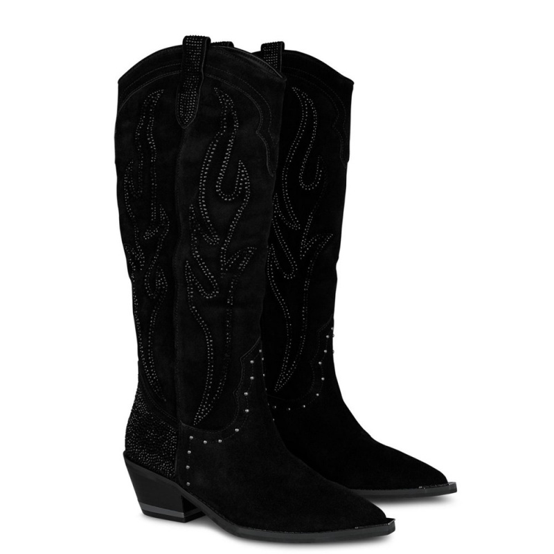 Bottes Cowboy Alma En Pena Embellished With Rhinestones Blanche Noir Femme | QXT-78665946